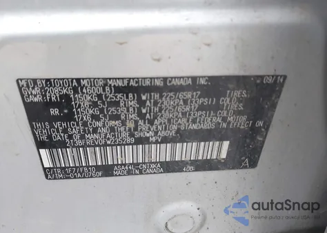 2015 Toyota Rav4 Le z USA, uszkodzony, nr VIN 2T3BFREV0FW235289